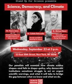 Stand Up for Science’s Climate Week Discussion Panel to Tackle Science, Democracy and Climate Tomorrow