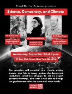 Stand Up for Science’s Climate Week Discussion Panel to Tackle Science, Democracy and Climate Tomorrow